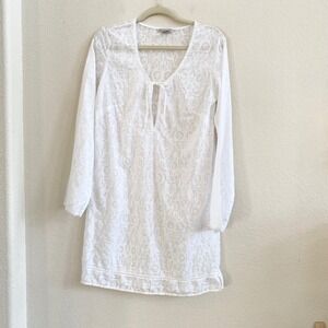 Victoria's Secret White Damask Floral Eyelet Tunic Nightgown Soft Small